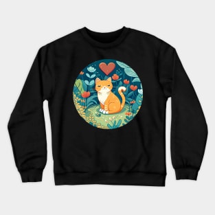 Orange Cat Heart In The Garden - Love Cats Crewneck Sweatshirt
